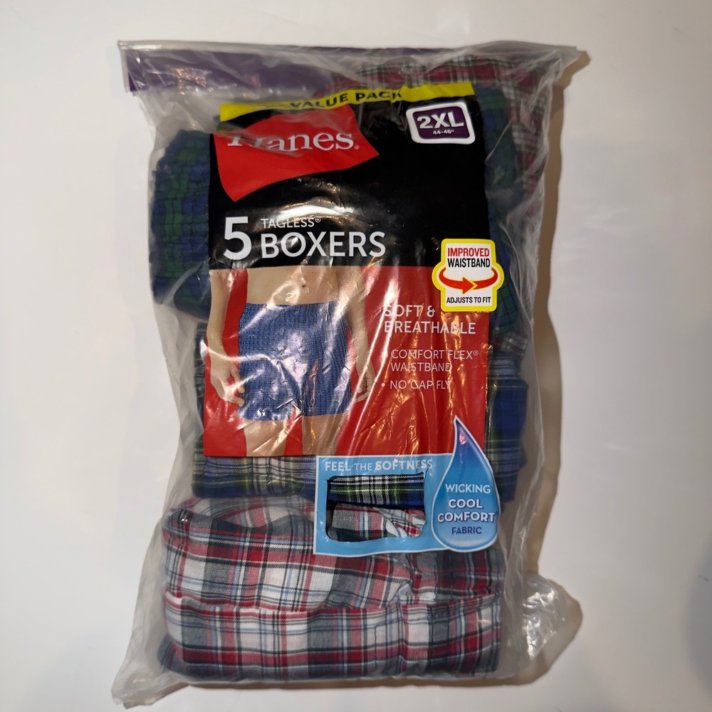Hanes Boxers Men 2XL Multicolor Plaid Tagless Comfort Flex 4 Pack 838BX5